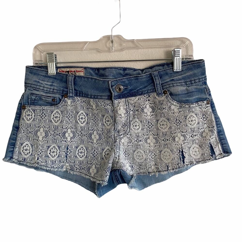 1st Kiss Distressed Denim Cutoff Jeans Shorts Lace Detail Size 9
